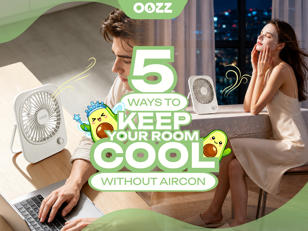 OOZZ portable desk fan used to stay cool during a UK heatwave.