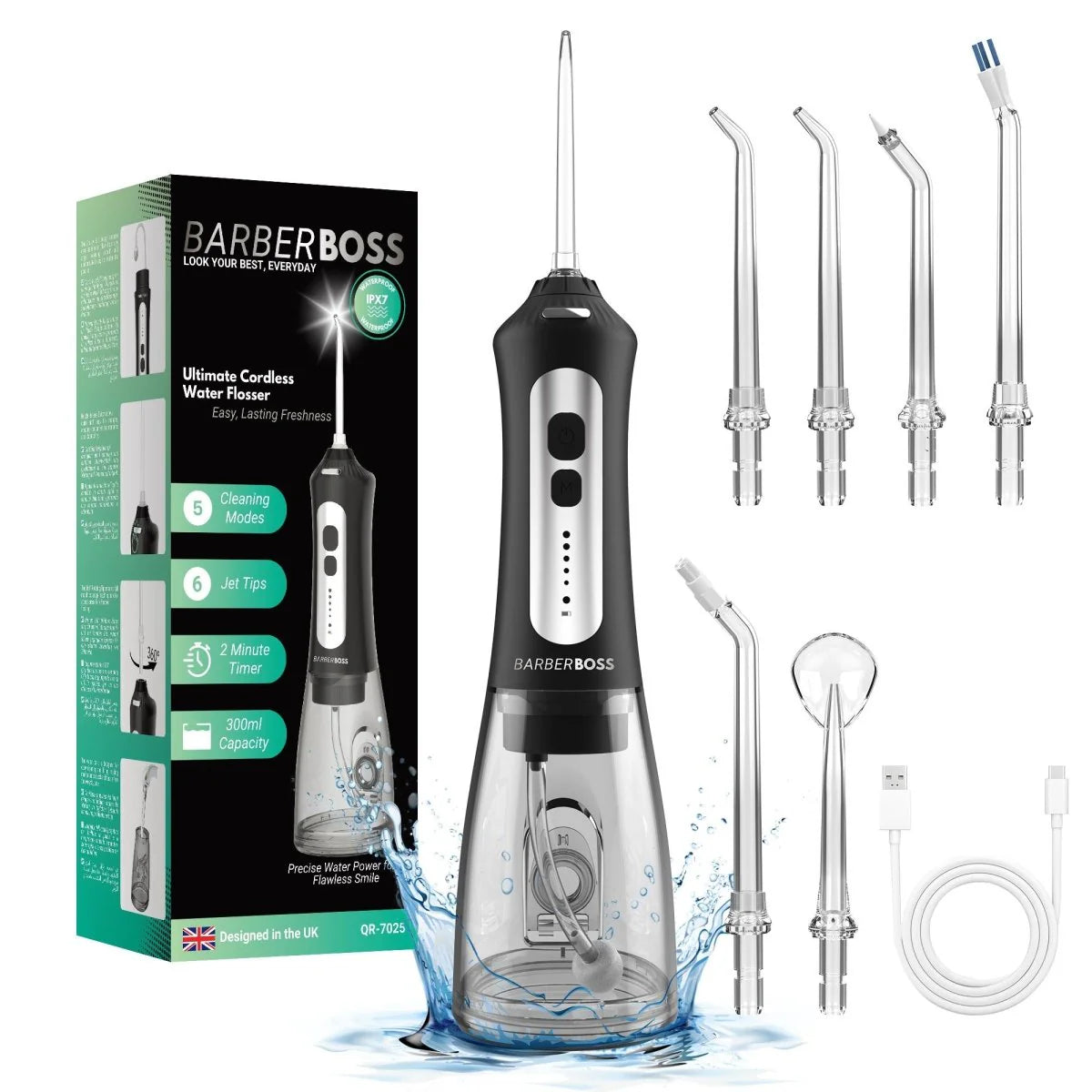 BarberBoss QR-7025 Water Flosser – Professional Dental Care with Adjustable Settings and Portable Design