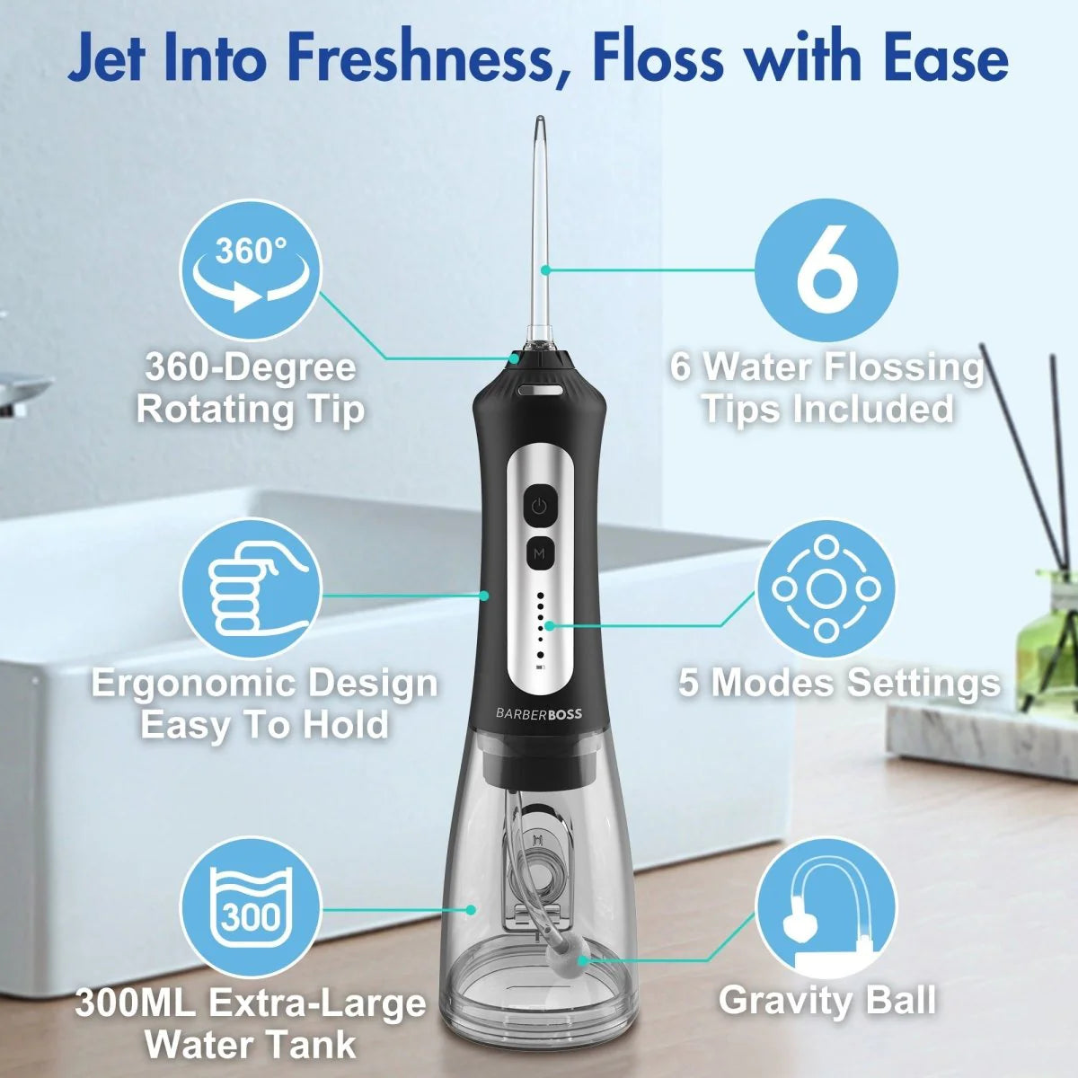 BarberBoss QR-7025 Water Flosser – Professional Dental Care with Adjustable Settings and Portable Design