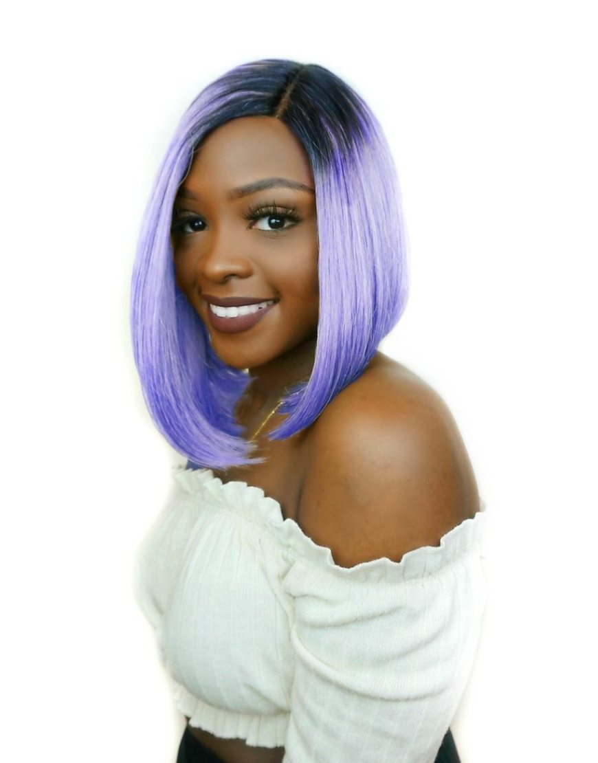 CLARA - PURPLE Lace front & L Part Hand Tied Straight Bob Synthetic wig
