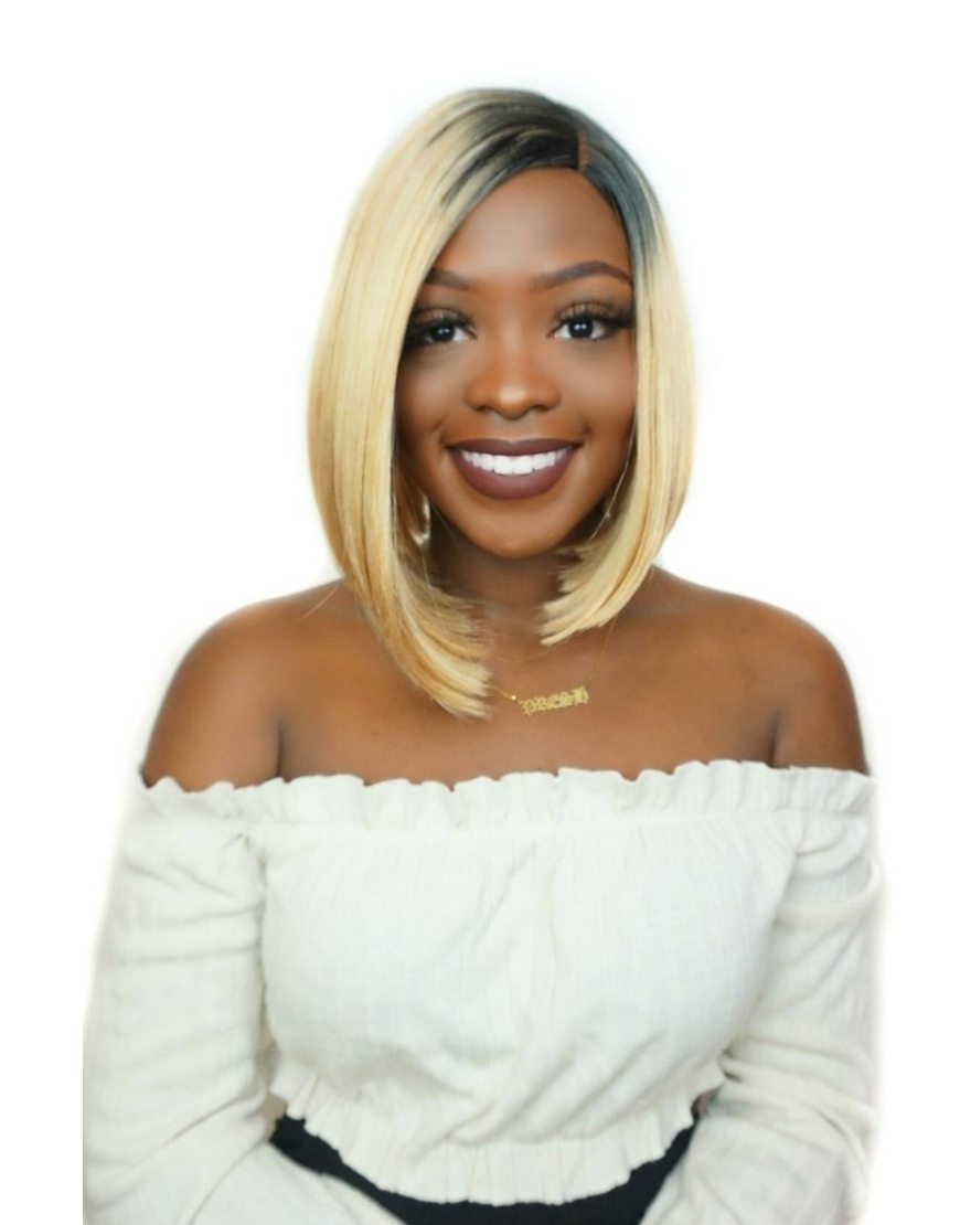 CLARA - BLONDE Lace front & L Part Hand Tied Straight Bob Synthetic wig